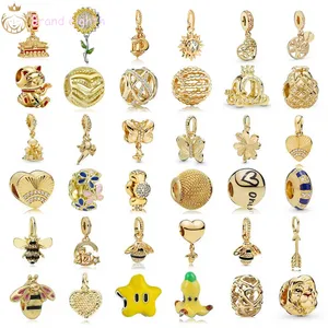 Pour les breloques pandora perles en argent sterling balancent couleur or chat chanceux abeille ananas bricolage perle