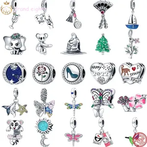 Pour pandora charms perles en argent sterling Bracelet Coloré Papillon Fleur Espace Plume Espagne Coeur