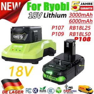 For Ryobi 18V Cordless Tool Battery RB18L25 P107 P108 P109 P102 P103 3/6Ah For Ryobi 18V Replacement Lithium Battery