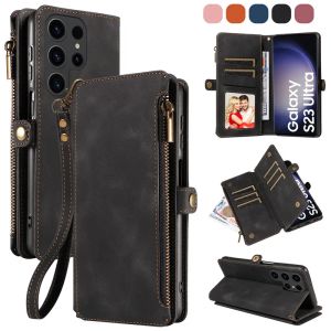 For Samsung Galaxy S24 S23 S22 S21 S20 FE Ultra PLUS A53 A73 A13 A34 A54 A52 Note 20 Case 5g Leather Flip Phone Bags Cover Protective Coque Funda with Strap Card Pocket