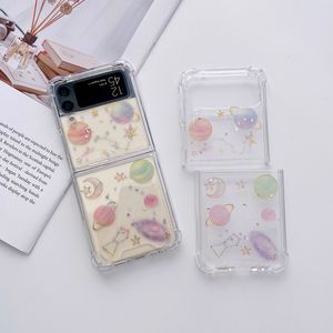 Pour Samsung Z Flip 3 Flip4 Case Transparent Fantasy Star Folding Case Acrylique Soft TPU Antichoc Couverture Arrière