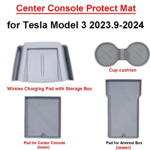 Tapis de protection pour Console centrale Tesla modèle 3 Highland 2024, plateau organisateur de rangement, tapis de Charge sans fil, tasse, accessoires gris