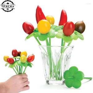 Fourks 10pcs Flower Fruit Fork Pocte de dents de dents Décoration Plastique Boîte à lunch Bento Accessoires Small Salad Tiny Mini Cake Picks for Kids