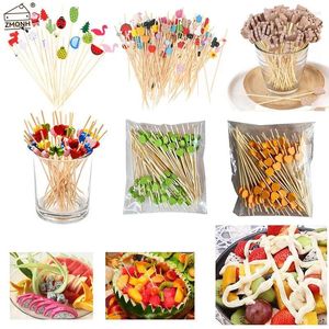 Fourchettes 50/100pcs Mélange Coeur Fruits Bambou Pick Buffet Cupcake Fork Party Dessert Salade Bâton Cocktail Brochette Pour La Décoration