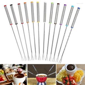 Forks 6pcs / Set Stainless Steel Chocolate Fork Cheese Pot Fruit Dessert Fondue Fusion Skewer Kitchen Tools 2023