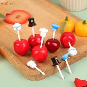 Horquillas 8pcs/set mini sombrero de dibujos animados selección de bifurcación de horquilla de fruta para accesorios de postre bocadillo bento stick cupcake topper