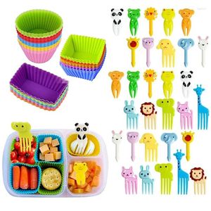 Forks Cute Mini Picks Children Animal Cartoon Snack Cake Dessert Fruit Silicone Lunch Box Dividers