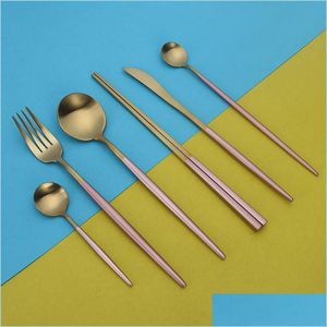 Fourchettes Portugal Western Tableware Set Titanium 304 Couverts en acier inoxydable Cuillères Fourchette Couteau Baguettes Dîner Couverts Cadeau Drop de Dhhfo