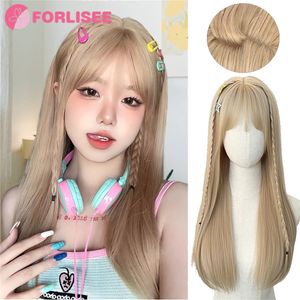 Forlisee Wig Femmes longs Fashion Natural Brepwant Full Couvercle de la tête coréenne Platinum Long Hair Spil Full Top Wig Cover 240407
