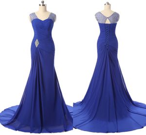 Livraison gratuite robes de soirée formelles bleu bretelles en mousseline de soie mince mariée longue robes de soirée de commerce extérieur européen et américain HY018
