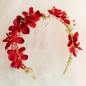 FORSEVEN Crystal Red Pink White Flower Crown Tiara Novia Novia Accesorios de joyería de boda Diadema decorativa para el cabello Diadema