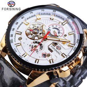Forsining automatique hommes montre décontracté doré Date polonais noir cuir ceinture mécanique montres étanche horloge Relogio Masculino276a