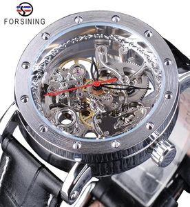 Forsiner Silver Skeleton Wrist Wrists Black Red Pointer Black Great Leather Celt Automatic Watches For Men Transparent Watch3418648