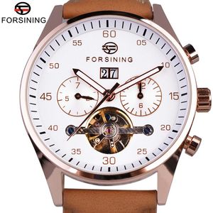 Forsining montre British Fashion Style Suede Strap Hommes Montres Top Marque De Luxe Tourbillon Automatique Mécanique Montre Horloge Men260f