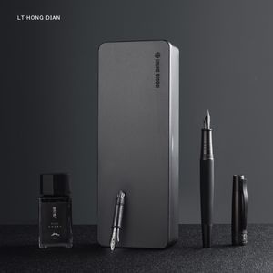 Fountain Pens Lt Hongdian 6013 Black Metal Fountain Pen Black Men's Business EF/ F/ Curved Nib Ben Ben Cap Office Gift Ink Pen 230906