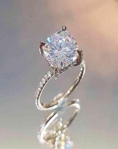 Cuatro garras reales sólidos 925 plata esterlina 2ct cojín cortado anillo de diamantes joyas de topacio fino anillos de compromiso de boda para mujeres5379973