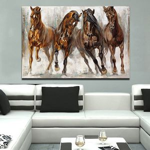 Cuadros decorativos de pared de cuatro pinturas de caballos para sala de estar, impresiones en lienzo de arte Vintage, carteles, decoración de animales