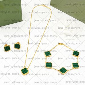 Trèfle à Quatre Feuilles Collier Ensemble de Bijoux de Créateur Pendentif Colliers Bracelet Boucle d'Oreille Or Argent Nacre Acier Inoxydable Plaqué 18K pour Femme Collier