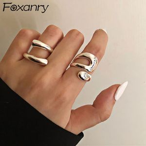 Foxanry Minimalist Rings for Women Fashion Creative Hollow Irregular Geometric Birthday Party Jewelry Gifts
