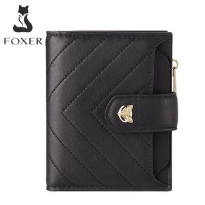 FOXER marque femmes porte-cartes portefeuilles Standard élégant dame porte-monnaie en cuir fendu fermeture éclair moraillon court portefeuille fille poche à monnaie