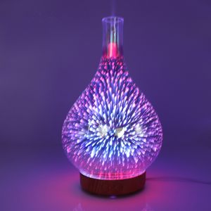 Lampes à parfum 3D Feux d'artifice Humidificateur en verre LED Veilleuse colorée Machine d'aromathérapie Diffuseur d'huile essentielle par navire maritime GGA3654