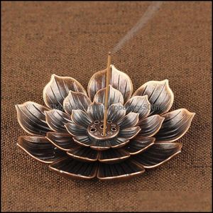 Lámparas de fragancia Quemador de incienso Soporte de palo de reflujo Decoración de budismo para el hogar Incensario de bobina con forma de flor de loto Bronce / Cobre Zen B Dhuzq