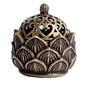 Fragrance Lamps Retro Copper Small Lotus Pocket Hollow Out Incense Stick Burner Brass Incense Holder with Cover Sandalwood Cense Home Decoration