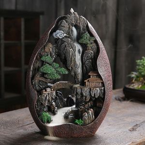 Fragrance Lamps Water Backflow Incense Burner Lofty Mountains And Flowing Cerative Resin Smoke Waterfall Sticks Holder 20 Pcs ConesFragrance