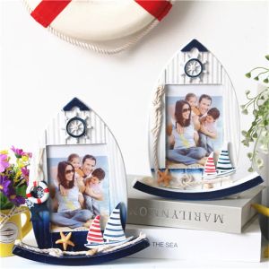 Cadre 5 pouces en bois cadre Photo de famille océan méditerranéen Style gouvernail forme de bateau balancement cadre Photo Art décoration de la maison