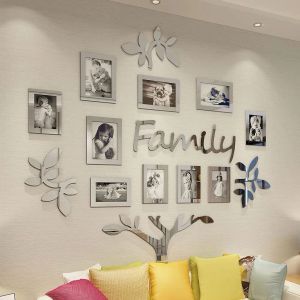 Marco de decoración de pared de árbol genealógico, pegatina de espejo 3D DIY acrílica, marco de fotos, Collage, decoración del hogar, sala de estar, dormitorio, comedor, oficina