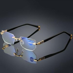 Montura Gafas de lectura de alta calidad Gafas presbiópicas Lentes de vidrio transparente Unisex Sin montura Gafas de luz azul Fuerza 1 0 255J