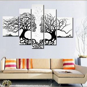 Enmarcado 5 paneles de arte de pared grande, lienzo abstracto moderno en blanco y negro, conjunto de pintura al óleo, decoración para sala de estar, imagen AM16