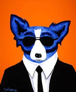 Enmarcado Cool Blue Dog con gafas Genuino de alta calidad pintado a mano puro decoración de la pared arte pintura al óleo sobre lienzo tamaños Mulit6085511