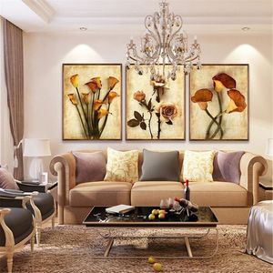 Toile sans cadre Art peinture à l'huile fleur peinture conception décor à la maison impression mur art modulaire image pour salon mur 3 panneau Y2203w