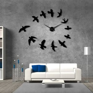 Sin marco DIY Reloj grande Reloj de pared Naturaleza Habitación Decoración Espejo Reloj de pared decorativo Fly Birds Reloj de pared Diseño moderno Lujo LJ201208