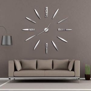 Sans cadre bricolage horloge murale 3D miroir horloge murale grands autocollants muets pour salon chambre décorations pour la maison grand temps