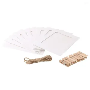 Marcos 10 unids Marco de imagen de papel de 5 pulgadas Kraft Creativo Cartón decorativo Po con clips de madera y cuerda para la escuela en casa