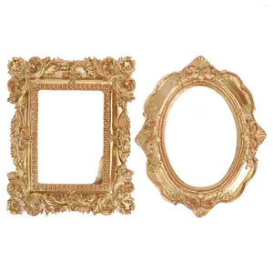 Marcos 2pcs marco de imagen vintage resina dorada de escritorio tallado tallado joya de joyas de joyería decoración del hogar
