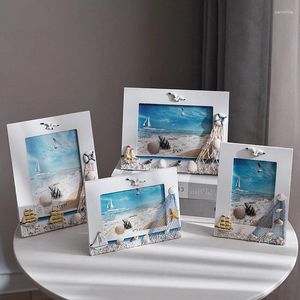 Frames 5/6/7 pouces Ocean Wind Po Cadre Shell Sailboat Wooden Mediterranean Style Enfants de bureau Cadeaux