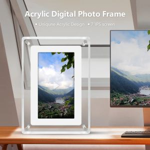 Frames 7 pouces Cadre photo numérique en acrylique, batterie de 1500mAh, album photo électronique de l'écran LPS, Crame d'image vidéo électronique de mémoire 4G
