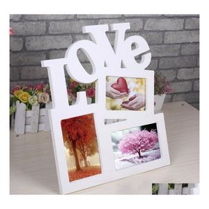 Marcos y molduras Hollow Love Wooden Family P O Picture Frame Rahmen White Base Art Home Decor Drop Delivery Garden Arts Crafts Dhs6J