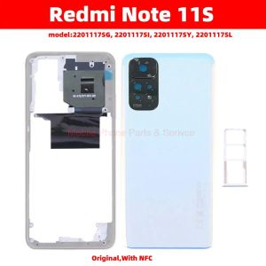 Frames pour Xiaomi Redmi Note 11S 4G Boîtier complet d'origine avec cadre central NFC + Couvre-batterie arrière arrière + lentille de caméra + plateau SIM