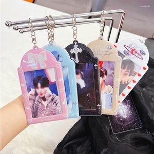 Cadres Kpop 3 pouces Pocard Holder PVC Idol Pocards Mallette de rangement avec porte-clés Sweet Girls Bus Card Student Stationnaire