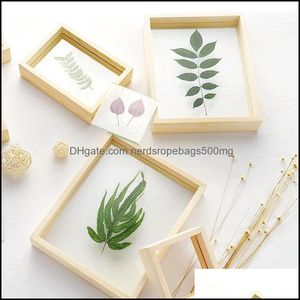 Marcos Estilo nórdico Hojas de flores secas Diy Marcos de fotos de plantas prensadas Marco de madera de vidrio de doble cara Decoración del hogar Arte de la pared 1Pc1 Dhj5G