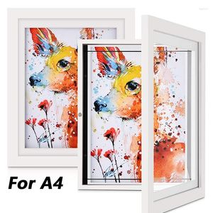 Cadres Cadre photo d'art en bois pour 150 photos - A4 ouverture avant modifiable Po affichage enfants enfants dessin d'art 1PC