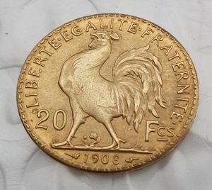 Francia 20 Francos 1908 Grooster Gold Copy Coin Shippi Brass Craft Ornaments Réplica Monedas Accesorios de decoración del hogar 8609974