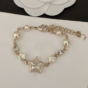 France Bijoux Designer Bracelet de perles de luxe classique double lettre étoile à cinq branches incrustée de strass en laiton matériel femmes colliers de charme soeur cadeau de mode