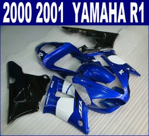 Fairings personnalisés gratuits set pour yamaha 2000 2001 YZF R1 Kit de camerage YZF1000 00 01 Blue White Black Black Motobike RQ42 + 7 Cadeaux