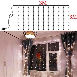 Entrega gratuita 3M x 3M 300-LED Luz blanca Romántica Navidad Boda Decoración al aire libre Cortina Cadena Luz 110V al por mayor