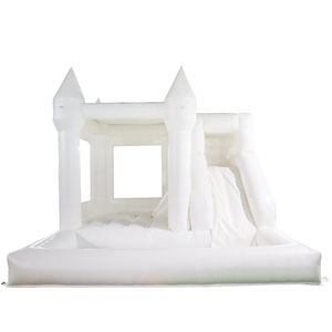 Entrega gratuita actividades al aire libre 13x13ft 4x4m casa inflable para saltar bodas, castillo hinchable blanco con tobogán y piscina de bolas para niños